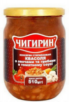 Квасоля Чигирин з овочами та грибами в томатному соусі 500г