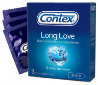 Презервативи латексні з силіконовою змазкою CONTEX® Long Love з анестетиком 3 шт