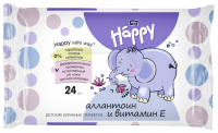 Cерветки вологі "HAPPY" збагачені вітаміном Е, призначені для догляду за шкірою немовлят та дітей 24шт