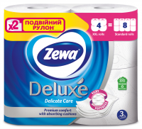 Папір туалетний Zewa Delicate Care Deluxe тришаровий 4 рулони