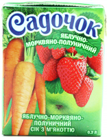 Сік Садочок Яблучно-морквяно-полуничний з мякоттю 0,2л х27