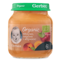 Пюре Gerber Organic яблуко-персик-абрикос 125г