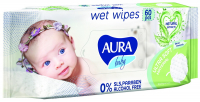 Дитячі серветки вологі гігієнічні Aura Baby Sensitive, 60 шт.