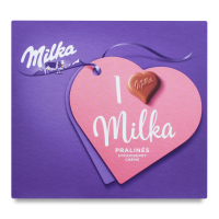 Цукерки Milka молочний шоколад з кремово-полуничною начинкою 110г