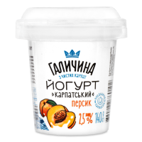 Йогурт Галичина Карпатський персик 2,5% 140г стакан х25