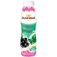 Йогурт Галичина чорна смородина-м`ята 2,2% пет/пляшка 300г