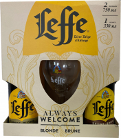 Пиво Leffe Blonde світле фільтроване 6.4% + Brune темне 6.5% / 2*0.75л + келих 0,33л (набір)