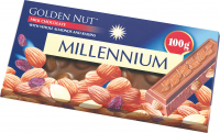 Шоколад Millennium Gold мол. з цілим мигд. та родз. 100г