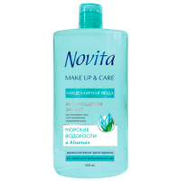 Міцелярна вода для нормальної та комбінованої шкіри обличчя Novita Make Up & Care Морські водорості та Allantoin, 500 мл