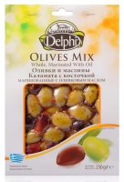 Асорті Delphi оливки +маслини з/к мариновані в/у 250г