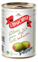 Оливки Diva Oliva зелені з сьомгою з/б 314мл