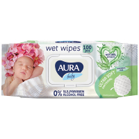 Дитячі серветки вологі гігієнічні Aura Baby, 100 шт.