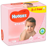 Дитячі серветки вологі гігієнічні Huggies Soft Skin 2+1, 168 шт.