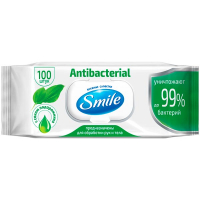 Серветки вологі антисептичні Smile Antibacterial Подорожник, 100 шт.