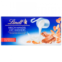 Шоколад Lindt молочний з мигдалем та мигдальною нугою 100г
