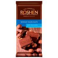 Шоколад Roshen молочний з цілими лісовими горіхами 90г