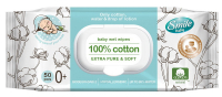 Дитячі серветки вологі гігієнічні Smile Baby 100% Cotton, 50 шт.