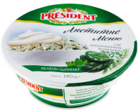 Сир кисломолочний President Апетитне меню зелень-шпинат 9% 180г