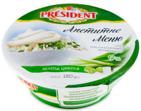 Сир кисломолочний President Апетитне меню зелена цибуля 9% 180г